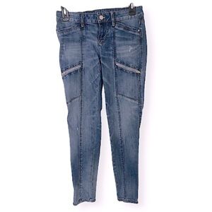 White House Black Market Blue Denim Skimmer Zipper Skinny Jeans Size 2 Petite